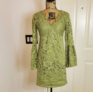 Betsey Johnson Green Lace Bell Sleeve Dress